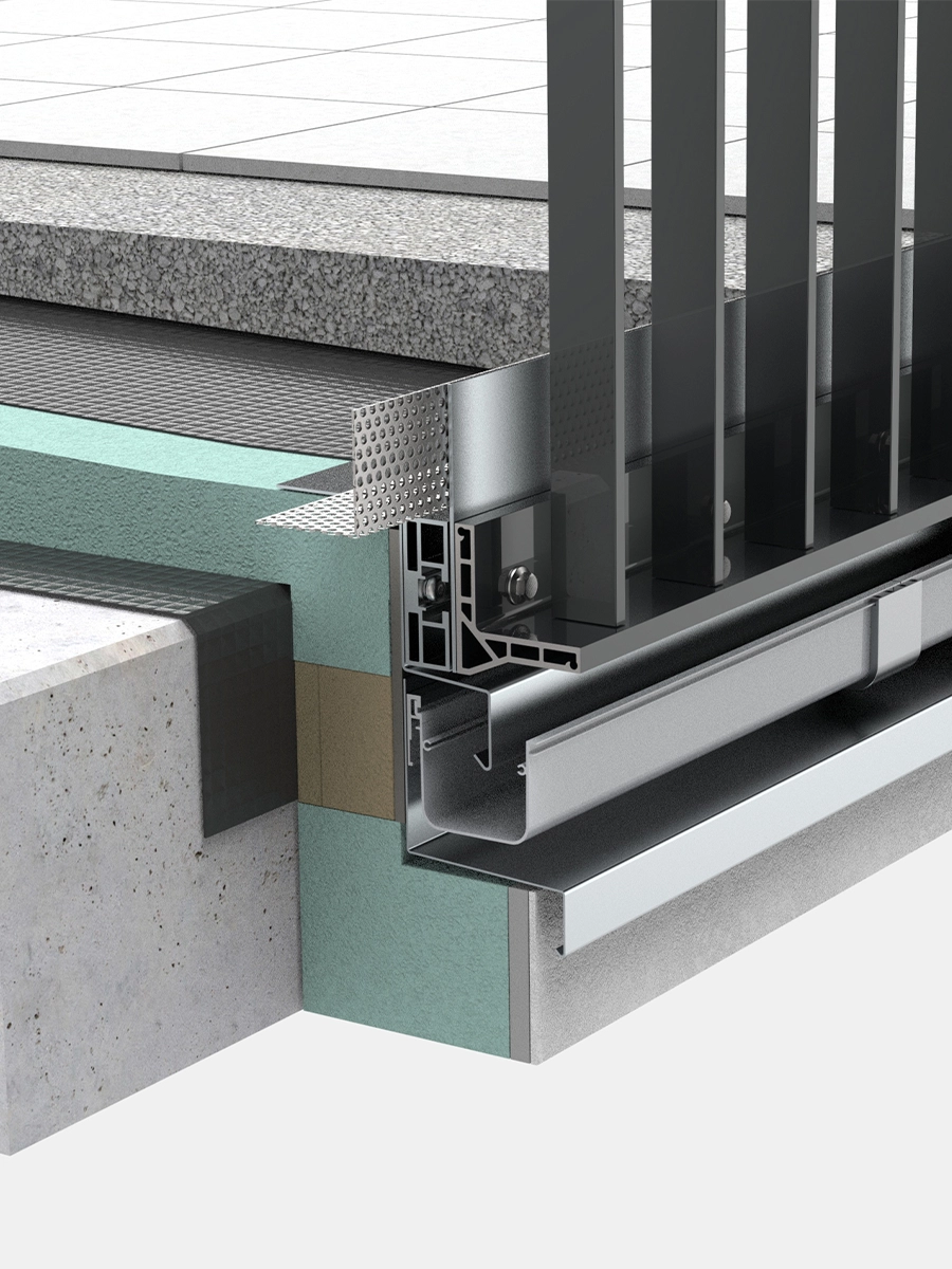 Wärmebrückenfreie Unterkonstruktion CONECT in Verbindung mit AQUA VIVA PRO und dem Geländersystem SIMPLUM