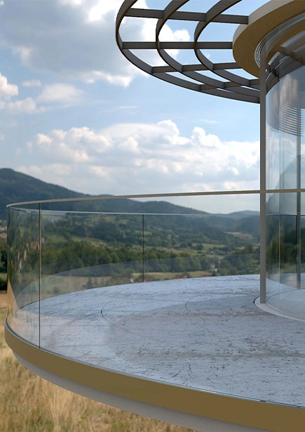 Gebogenes Ganzglasgeländer VISOPLAN Sinus - Balkon mit Durchblick